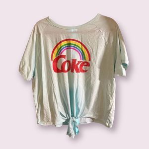 Women’s Plus Size Rainbow Coca Cola Coke Tied Crop Top In Light Blue Size 2XL